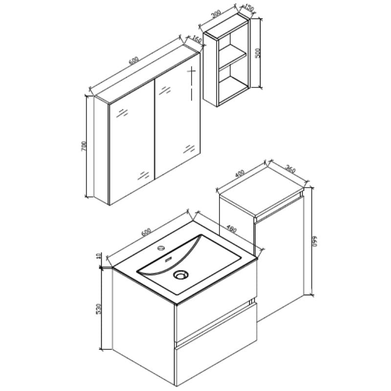 Meuble salle de bain design simple vasque SIENA largeur 60 cm, noyer