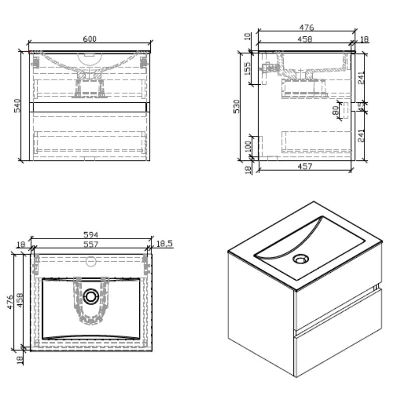 Meuble salle de bain design simple vasque SIENA largeur 60 cm, noyer