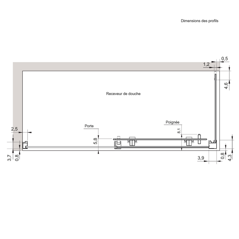 Dimensions profils - Panneau de douche latéral fixe pour paroi de douche DELTA - Le Monde du Bain