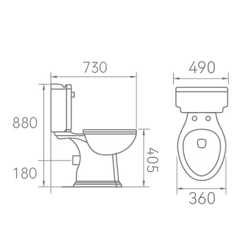 Dimensions - Toilette WC à poser rétro CHERY en céramique - Le Monde du Bain