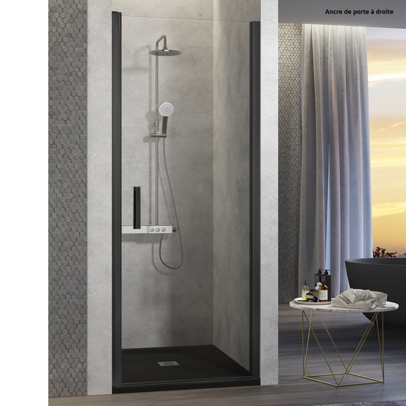 Porte de douche pivotante transparent, noir 80 cm, Easy